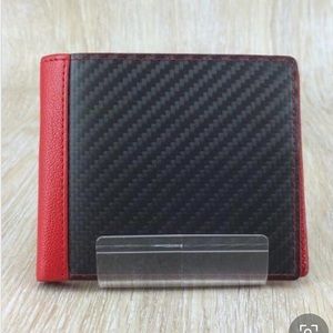 Hide K 1896 RFID Leather Bifold Wallet Red Carbon Fiber New